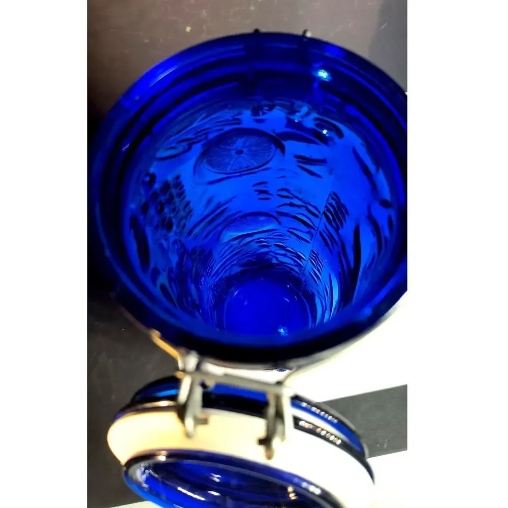 1055.  Tall Pasta Cobalt Blue Cannister Wire Bale Hinged Lid